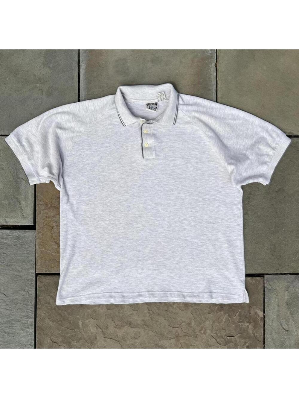 Neo-Vintage 90s Made in USA Cream Grey Waffle Knit Polo